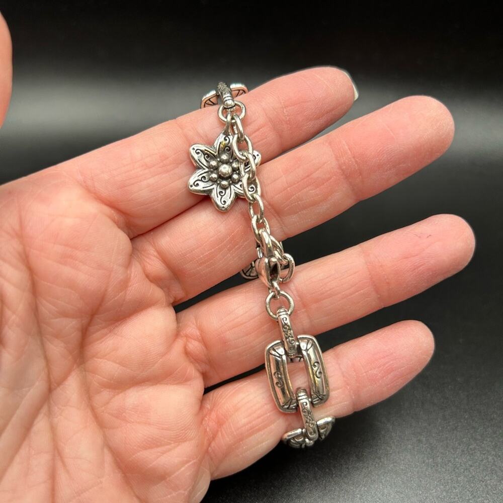 Brighton silver-plated rectangle link bracelet with dangling flower charm #H35 - Picture 11 of 11